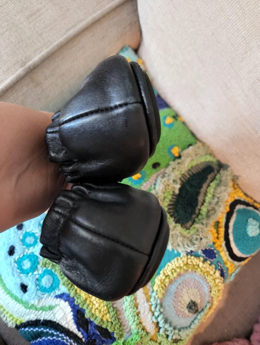 Tory Burch Black Leather Logo Ballet Flats